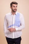 Buy_AMIT ARORA_White Cotton Knit Plain Color Block Shirt _at_Aza_Fashions