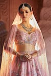 Shop_Aariyana Couture_Pink Lehenga And Blouse Silk Organza Hand Gardens Of Palace Bridal Set _at_Aza_Fashions