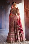 Buy_Aariyana Couture_Maroon Lehenga And Blouse Bamber Silk Embroidered Floral Zardozi Bridal Set _Online_at_Aza_Fashions