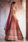 Shop_Aariyana Couture_Maroon Lehenga And Blouse Bamber Silk Embroidered Floral Zardozi Bridal Set 