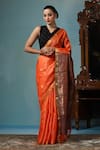 Shop_DUSALA_Orange Kosa Silk Dancer Lily Motif Handwoven Saree With Running Blouse Piece _Online_at_Aza_Fashions