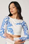 Buy_S&N by Shantnu Nikhil_Off White Poly Jersey Printed Paisley Boat Neck Floral Draped Top _at_Aza_Fashions