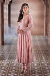 Buy_Aariyana Couture_Peach Anarkali Double Georgette Embroidered Pearl Work Scoop U Neck Set _Online_at_Aza_Fashions