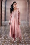 Aariyana Couture_Peach Anarkali Double Georgette Embroidered Pearl Work Scoop U Neck Set _at_Aza_Fashions