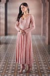 Buy_Aariyana Couture_Peach Anarkali Double Georgette Embroidered Pearl Work Scoop U Neck Set 