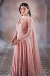 Aariyana Couture_Peach Anarkali Double Georgette Embroidered Pearl Work Scoop U Neck Set _Online