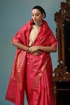 Buy_DUSALA_Peach Kosa Silk Fish Orchid Motif Handwoven Saree With Running Blouse Piece 