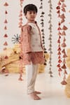 Shop_CUTE COUTURE_Beige Kurta Cotton Embroidered Thread Floral Bundi Set _at_Aza_Fashions