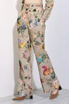 Buy_RANNA GILL_Beige Linen Blend Printed Montana Ilina Boot Legged Pant _Online_at_Aza_Fashions