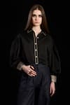 Buy_Rara Avis_Black Cotton Embroidered Dabka Collared Drop Shoulder Cuff Shirt _at_Aza_Fashions