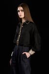 Rara Avis_Black Cotton Embroidered Dabka Collared Drop Shoulder Cuff Shirt _Online_at_Aza_Fashions