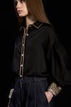 Buy_Rara Avis_Black Cotton Embroidered Dabka Collared Drop Shoulder Cuff Shirt _Online_at_Aza_Fashions