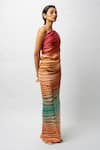 Shop_Forty Four_Multi Color Satin Digital Print Abstract Dress Tie Cowl Draped With Bralette _Online_at_Aza_Fashions