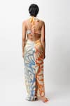 Shop_Forty Four_Yellow Satin Digital Print Floral Dress Tie Abstract Backless With Bralette _at_Aza_Fashions