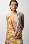 Shop_Forty Four_Yellow Satin Digital Print Floral Dress Tie Abstract Backless With Bralette _Online_at_Aza_Fashions