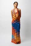 Forty Four_Multi Color Satin Digital Print Geometric Dress Tie Up Backless With Bralette _Online_at_Aza_Fashions