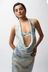 Shop_Forty Four_White Satin Digital Print Mosaic Dress Tie Up Backless With Bralette _Online_at_Aza_Fashions