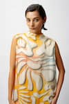 Buy_Forty Four_Yellow Satin Digital Print Floral High Neck Abstract Dress _Online_at_Aza_Fashions