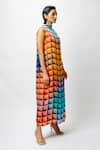 Forty Four_Multi Color Satin Digital Print Geometric High Neck Dress _Online_at_Aza_Fashions