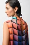 Shop_Forty Four_Multi Color Satin Digital Print Geometric High Neck Dress _Online_at_Aza_Fashions