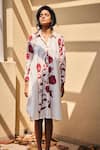 Kharakapas_Off White Cotton Mul Print Bold Bloom Collar Neck Shirt Dress _Online_at_Aza_Fashions