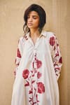 Kharakapas_Off White Cotton Mul Print Bold Bloom Collar Neck Shirt Dress _at_Aza_Fashions