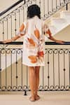 Shop_Kharakapas_Off White Cotton Mul Print Bloom Stand Collar V Neck Eternal Sunshine Dress _at_Aza_Fashions