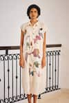 Kharakapas_Off White Cotton Mul Print Blossom Collar Neck Growing Vein Shirt Dress _Online_at_Aza_Fashions