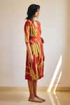 Kharakapas_Red Cotton Mul Print Ambrosia V Neck Life Journey Wrap Dress _Online_at_Aza_Fashions