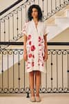 Buy_Kharakapas_Off White Cotton Mul Collared Love Lost Floral Overlap Dress _at_Aza_Fashions