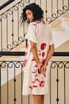 Shop_Kharakapas_Off White Cotton Mul Collared Love Lost Floral Overlap Dress _at_Aza_Fashions