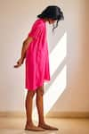 Kharakapas_Pink Cotton Mul V Neck Passion Plain Dress _Online_at_Aza_Fashions