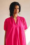 Buy_Kharakapas_Pink Cotton Mul V Neck Passion Plain Dress _Online_at_Aza_Fashions