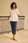 Buy_Kharakapas_Blue Linen Printed Ikat Shades Of Pant _at_Aza_Fashions