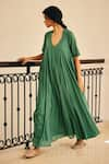 Buy_Kharakapas_Green Cotton Mul V Neck Spirited Away Maxi Dress _Online_at_Aza_Fashions