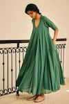 Shop_Kharakapas_Green Cotton Mul V Neck Spirited Away Maxi Dress _Online_at_Aza_Fashions