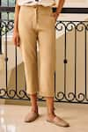 Kharakapas_Beige Twill Tailored Signature Pencil Pant _Online_at_Aza_Fashions