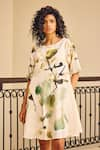 Buy_Kharakapas_Off White Cotton Mul Print Abstract Foliage Round The Glory Dress _Online_at_Aza_Fashions