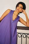 Kharakapas_Purple Cotton Textured V-neck The Homebody Dress _at_Aza_Fashions