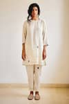 Buy_Kharakapas_Off White Cotton Cheese Cloth Print Watercolour The Savant Tunic And Pant Set _at_Aza_Fashions