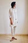 Buy_Kharakapas_Off White Cotton Cheese Cloth Print Watercolour The Savant Tunic And Pant Set _Online_at_Aza_Fashions