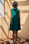 Shop_Kharakapas_Emerald Green Linen Solid Lapel Collar The Strength Dress _at_Aza_Fashions