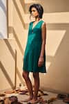 Buy_Kharakapas_Emerald Green Linen Solid Lapel Collar The Strength Dress _Online_at_Aza_Fashions