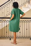 Shop_Kharakapas_Green Cotton Mul Solid V-neck The Thrive Dress _at_Aza_Fashions