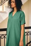 Buy_Kharakapas_Green Cotton Mul Solid V-neck The Thrive Dress _Online_at_Aza_Fashions