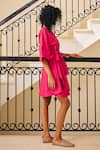 Shop_Kharakapas_Pink Poplin Solid V-neck The Vanity Overlap Panel Dress _Online_at_Aza_Fashions