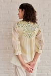 Shop_Khamaj India_Yellow Chanderi Hand Embroidered Thread Ruffle Bay Top _at_Aza_Fashions