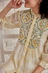 Khamaj India_Yellow Chanderi Hand Embroidered Thread Ruffle Bay Top _at_Aza_Fashions