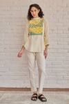 Buy_Khamaj India_Yellow Top And Bib Chanderi Hand Embroidered Scenic Top High Grace With _at_Aza_Fashions