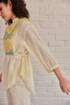 Buy_Khamaj India_Yellow Top And Bib Chanderi Hand Embroidered Scenic Top High Grace With _Online_at_Aza_Fashions